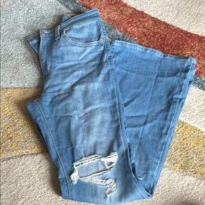Levi's Blue Flare Leg Jeans with Distressed Details